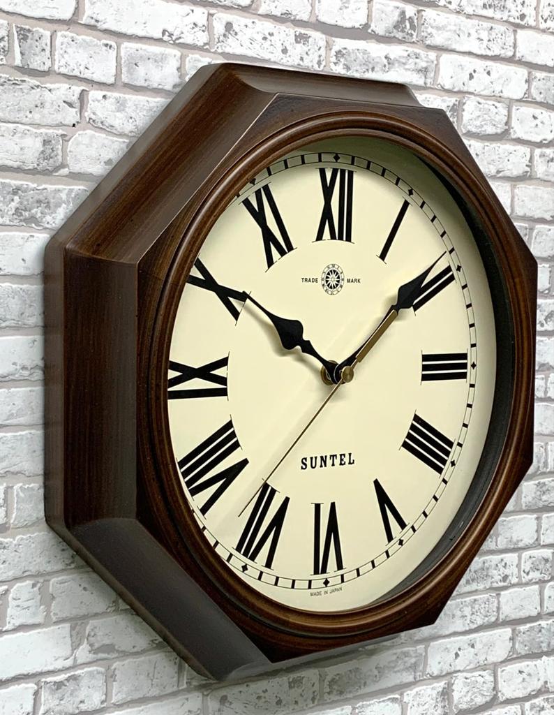 Santell Made in Japan Natural Wood Retro Octagonal Radio-Controlled Wall Clock (Roman Letters) Antique Brown DQL713-R