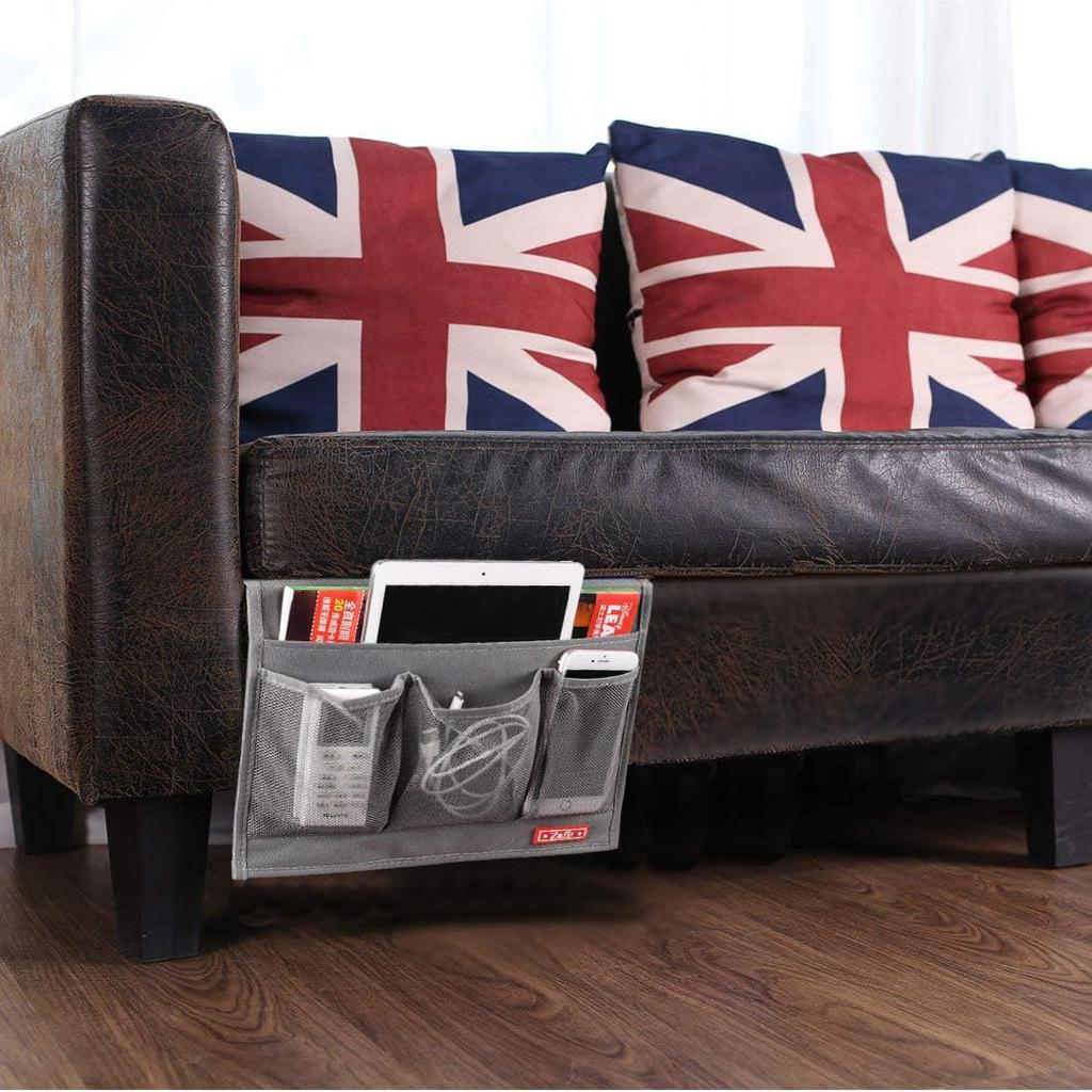 Bedside Storage Organizer, Table Cabinet Bedside Organizer Caddy for Remotes Phone Glasses (Classic 4 Pockets-Grey)