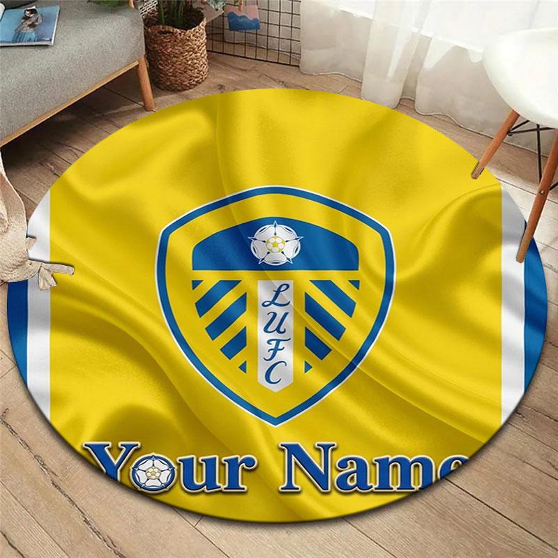 Круглый ковер с индивидуальным именем Leeds United, Ковер для гостиной, спальни, дивана, игровой комнаты, Нескользящий коврик для пола