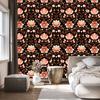 Wallpaper Beautiful Flowers Rust, Black and Orange for Living Room and Bedroom 50x1000