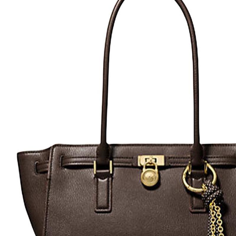 MICHAEL KORS Hamilton Gold Metal Hardware Leather Shoulder Bag Women's Chocolate