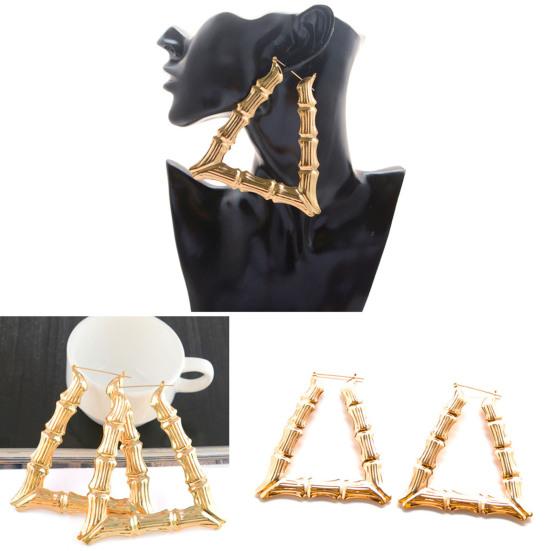 1 пара преувеличенных женских обручей из бамбука с полировкой и гальваническим покрытием уха