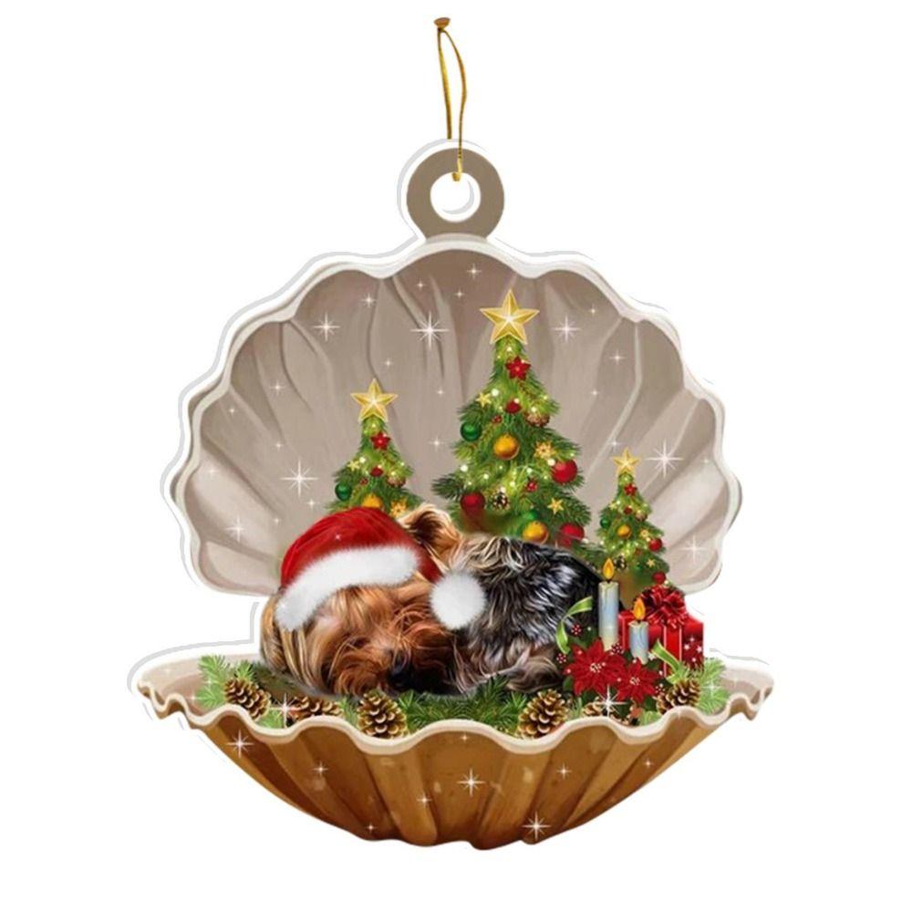 Decorative Shell Sleeping Dog Christmas Ornament 2D Xmas Dog Keychain Christmas