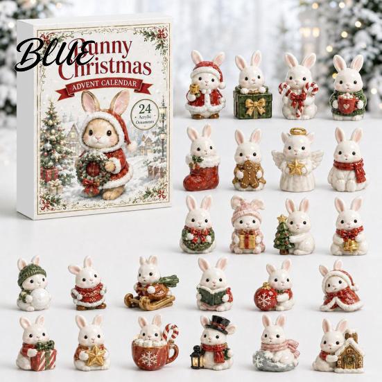 Acrylic Rabbit Advent Calendar 2026 Bunny Calendar, 24 Days Ornaments Christmas Countdown Birthday Party Favors 2D Flat Cute Animal Pendants for Xmas