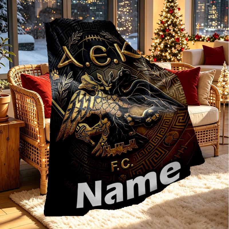 Custom Name Personalized AEK Athens FC Print Blanket, Home Decor, Bedroom, Sofa, Camping, Couch, Gifts for Birthday Christmas