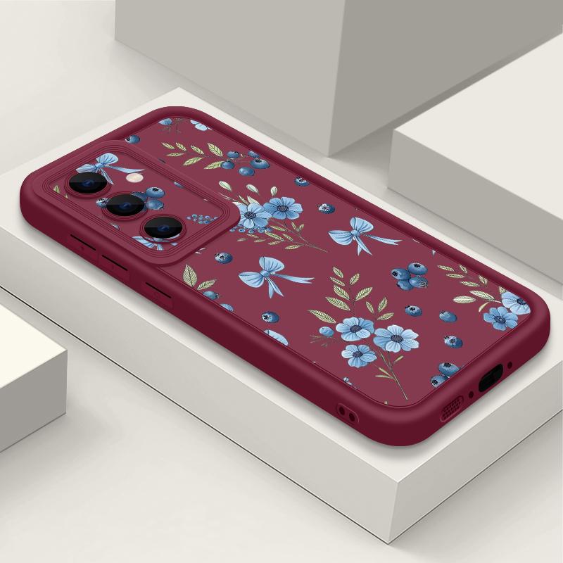Чехол S26 Ultra с черничными бантами и цветами Для Samsung Galaxy S25 S24 Ultra S23 Plus S22 S21 FE A54 A15 A35 A55 A16 A26 A36 A56 A17 A37 A57 5G