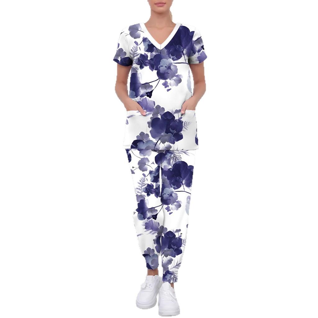 Leopard print print women's V-neck nursing suit, summer new casual suit, light and comfortable