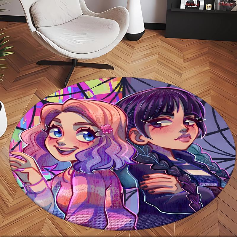 Enid And Wednesday (1) Round Office Rug Decorative Floor Rug for Office Bedroom Living Room and Home Space