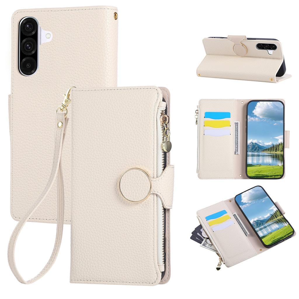 Чехол-кошелек на молнии из кожи для Samsung Galaxy S25+/S24+ с ремешком на запястье