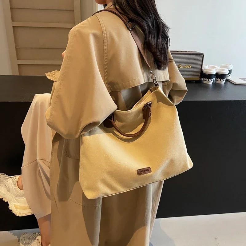 Large Capacity Monochromatic Canvas Bag for Women Concise High-quality Tote Elegant Designer Luxury Crossbody Bag
