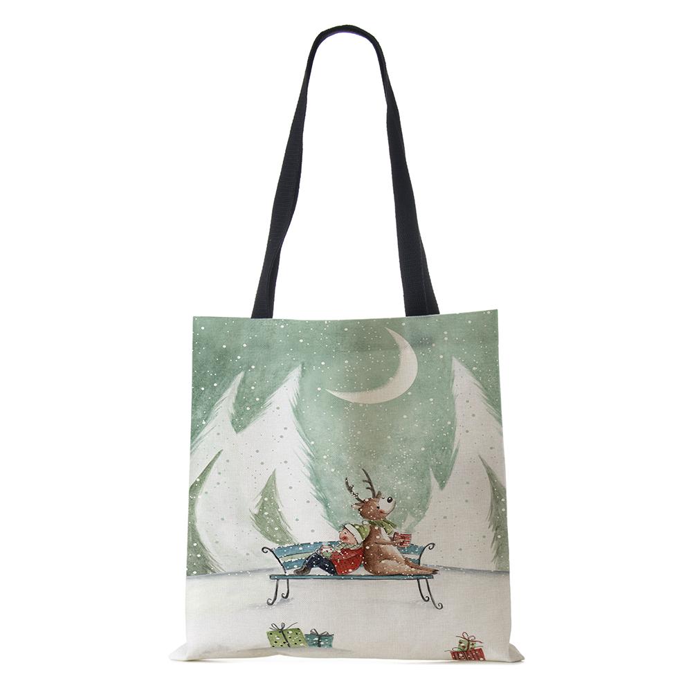 Холщовая сумка-шоппер Харадзюку Мультяшный Рождественский Лосьженская Сумка через плечо Корейская Многоразовая Большой вместимости Складная Сумка-тоут Сумки KTY