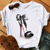Summer Plus Short Sleeved High Heels Printed Pure Cotton Loose Round Neck Short Sleeved Shoes T-Shirts Women’s