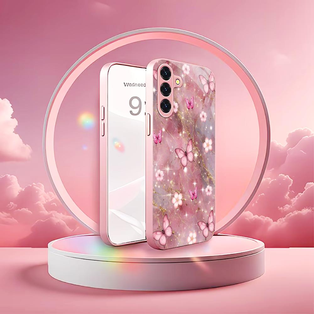 Цветок бабочка море Мадам розовый Стекло Чехол для телефона для Samsung Galaxy S26 S25 S24 S23 S22 S21 FE Ultra Plus Ударопрочный Женский