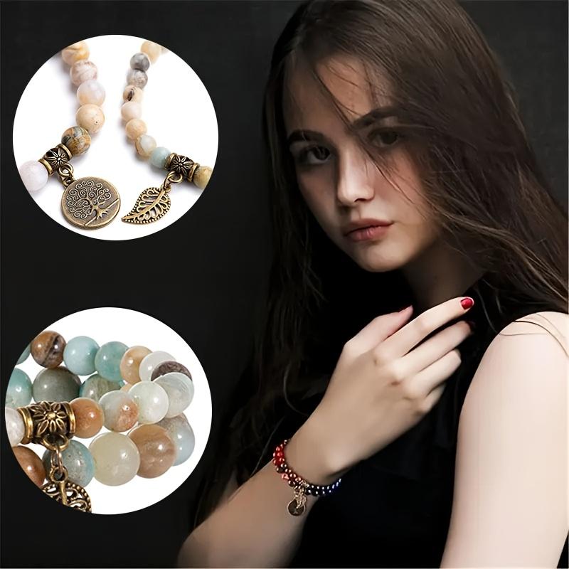 Браслеты из натурального камня, эластичный браслет с подвеской 6 мм, 8 мм, круглый браслет дружбы с бусинами, набор из 2 браслетов, идеальные ювелирные изделия на годовщину фестиваля