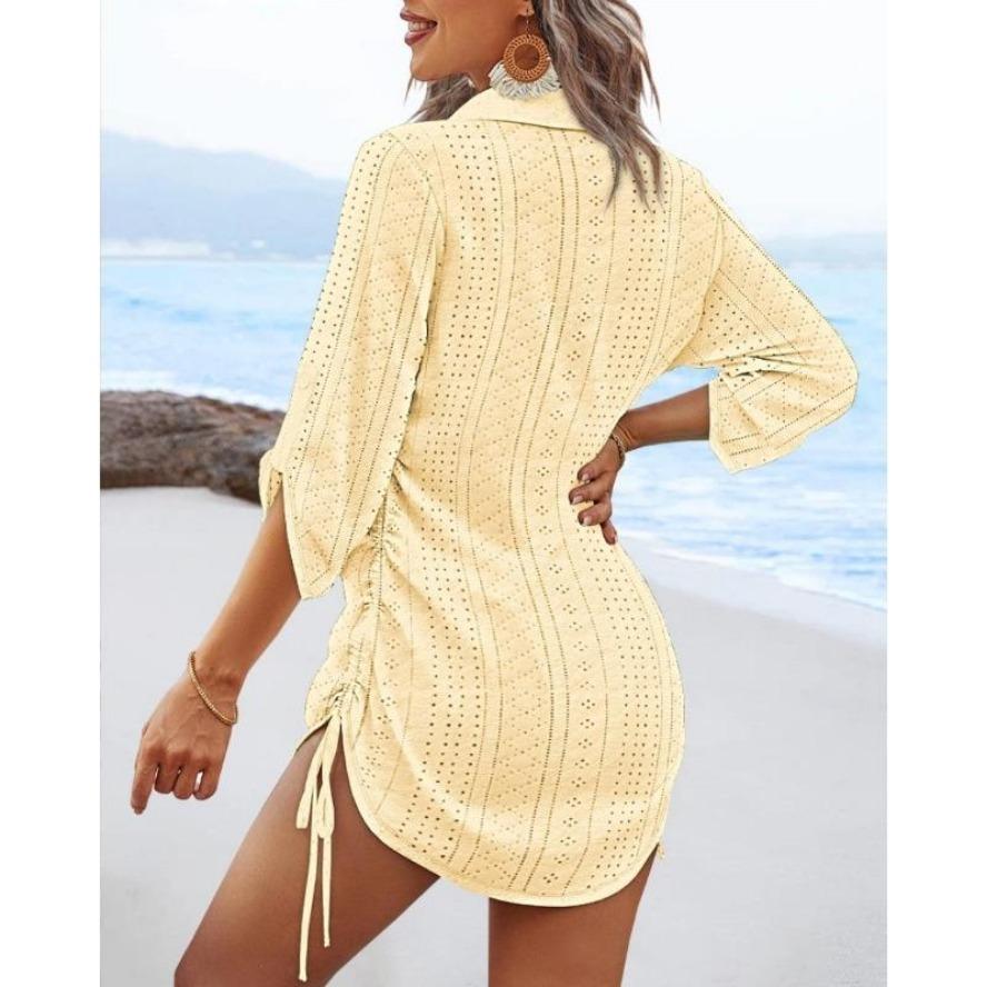 YYFS Женская мода лето весна однотонный принт с коротким рукавом и v-образным вырезом свободная талия повседневные платья