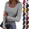 Women's And Winter Slim Bottom T-shirt Fashion Casual Solid Color Square Neck Pullover Long Sleeve Top