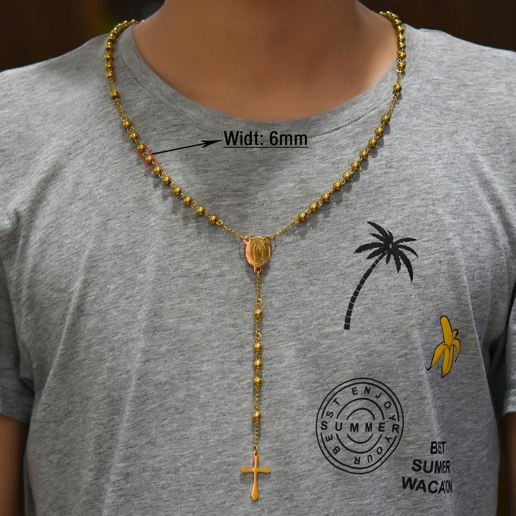 Нержавеющая сталь Розарий Ожерелье для Мужчин Женщин Религиозный Шарик Бусины Цепочка Христианский Монета Крест Подвеска Иисус Ювелирные Изделия Аксессуары