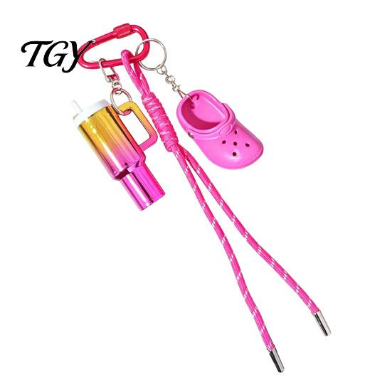 Mini Tumbler Keychain with Shoe Charm, Pendant Cup Braided Rope, Decor Accessory for Purse Handbag Backpacks Bag Charm