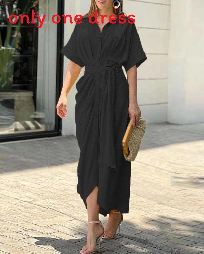 Stylish Summer Girl Dress With Shirt Collar In Polyester For Casual Wear