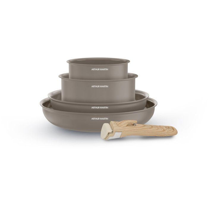 Batterie de cuisine - Tous feux dont induction - ARTHUR MARTIN - AM9192 - Aluminium revêtement céramique - 5 pièces - Taupe
