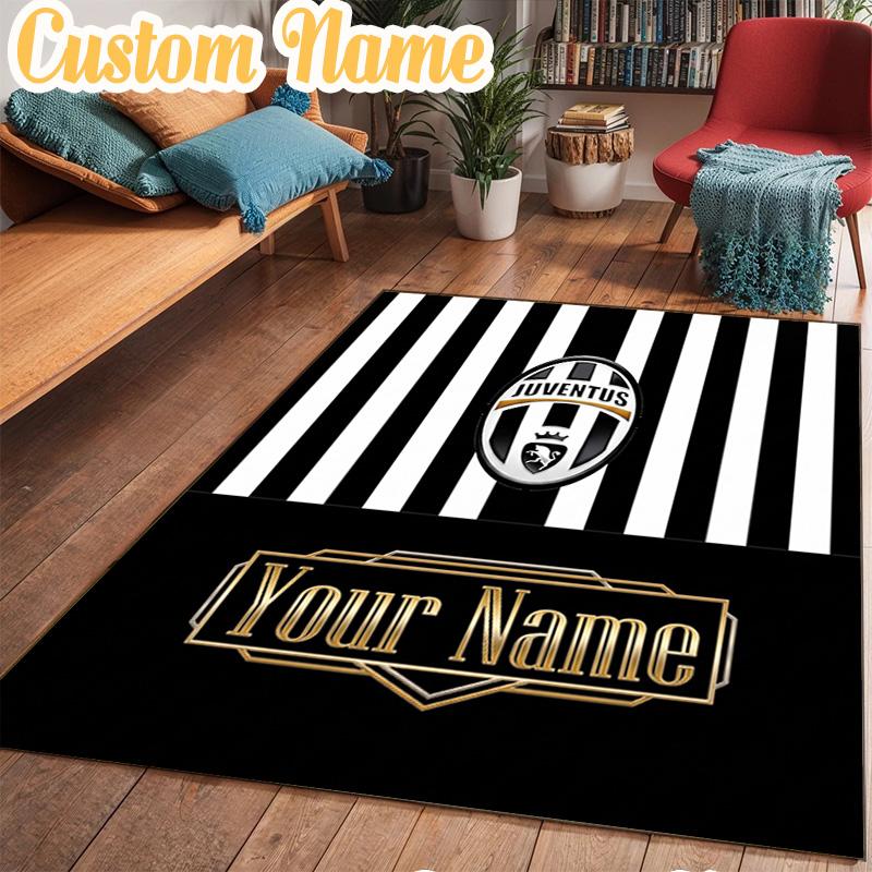 Custom Name Juventus Football Crest Rug Office Rug Chair Mat Non Slip Carpet Rugs for Bedrooms Dining Room Living Room Home Decor gifts