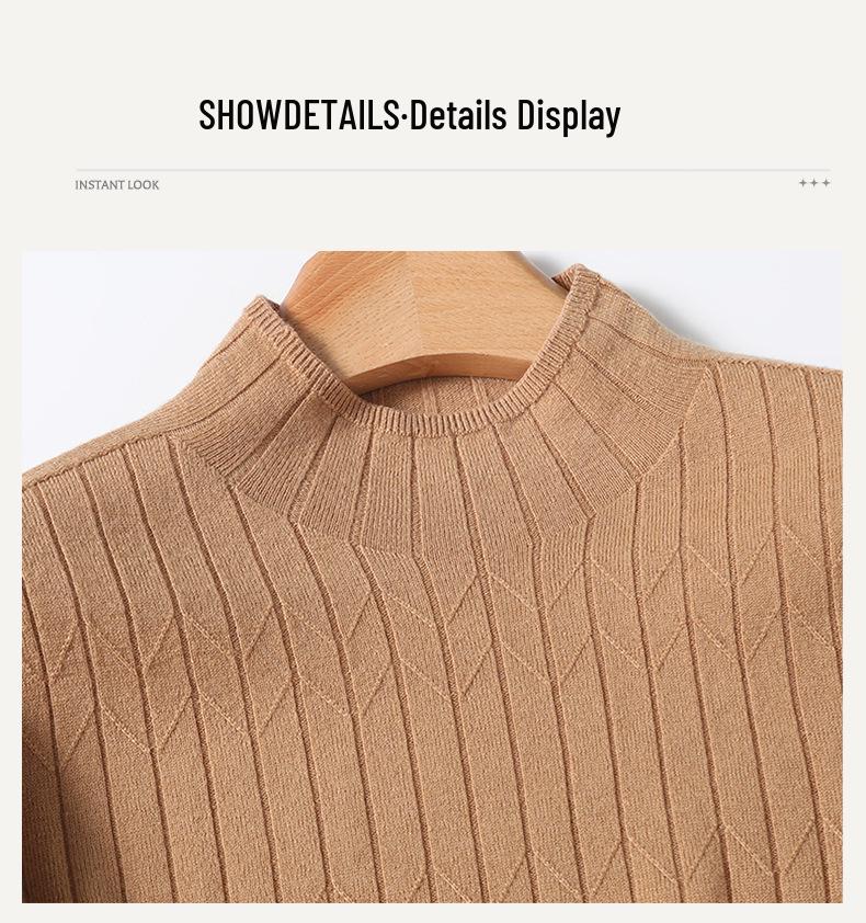 Women's 100% Wool Ribbed Sweater, Half-High Neck, Seamless & Soft, TN1615 - Ideal Autumn/Winter Base Layer, 30 Count