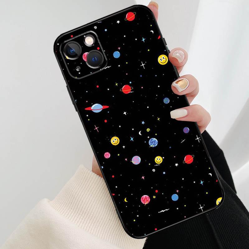 Черный Чехол для Телефона Космос Звезды Астронавт Для iPhone 17 Pro Max 16 15 14 11 12 13 Pro Max mini 15 16 Plus 16e 17 Air Чехол