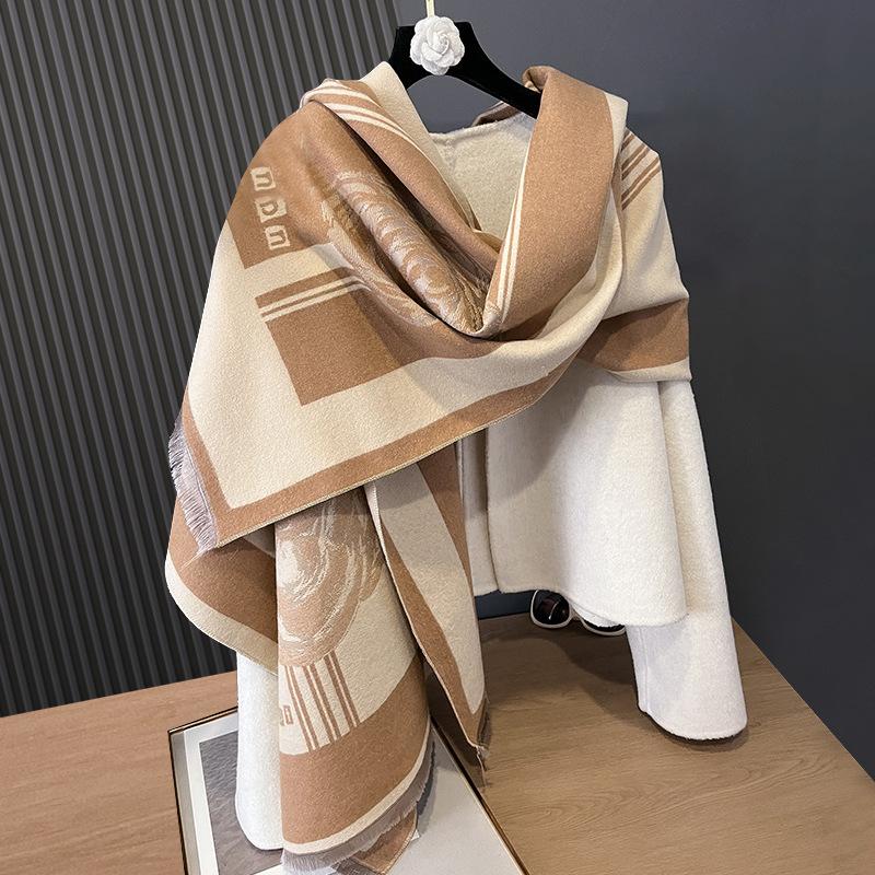 Scarf Women'S Cashmere Rose Cold Wind Double-Sided Versatile Shawl Air Conditioner Warm Scarf