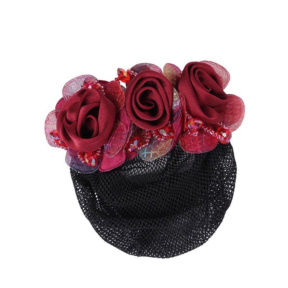 Beaded Mesh Floral For Nurses Crochet Hair Clip Spring Clip Women Bun Net Crystal Hairnet Cover Zircon Flower Bun Snood