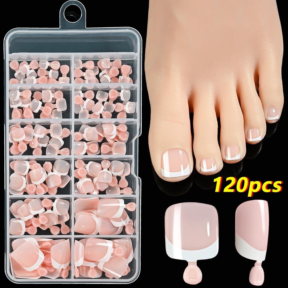 120Pcs Press on Short Tip Toenail Chic French Fake Toe Nails Luxury Tip Nails Set Nails Art