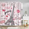 Paris Eiffel Tower Pink Shower Curtain Valentine's Day Flowers and Butterflies Polyester Washable Shower Curtains Bathroom Decor