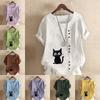 Women's Fashion Cat Prined Short Sleeve T-shirt Loose Cotton Shirt Casual Loose Summer Blouse Plus Size Tops