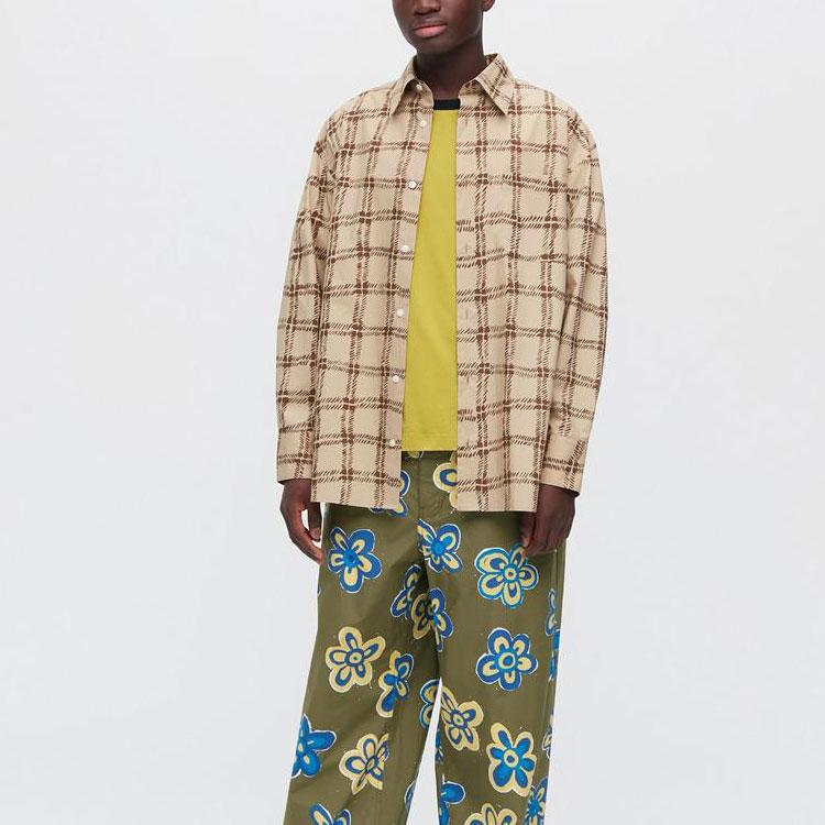 Uniqlo X MARNI Свободная рубашка с принтом с длинным рукавом (Азия) Бежевый Мужской Стритвир 449537-32