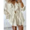 Summer Holiday Long Sleeve Ruffle Lace Up Chiffon Shorts Suit Women Casual V Neck Solid Loose Shorts Set Female New Outfits
