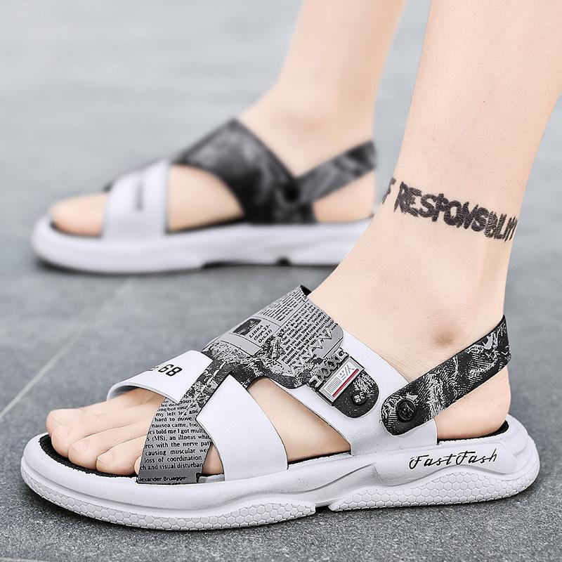 Новые сандалии для мужчин, летняя модная пляжная обувь двойного назначения, противоскользящая внешняя одежда, модные молодежные повседневные тапочки для мужчин