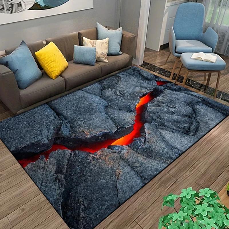 3D Volcano Lava Magma Rugs Carpet for Bedroom Decor Living Room Large Area Rugs Bedside Non-slip Floor Mat Home Entrance Doormat