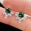 Huitan Leaf Shaped Green Cubic Zirconia Earrings Ear Stud Piercing New Fashion Modern Women Earrings Delicate Accessory JewelryGood Product