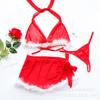 European & American Women's Sexy Mesh Christmas Lingerie Set: Bra & Mini Skirt.