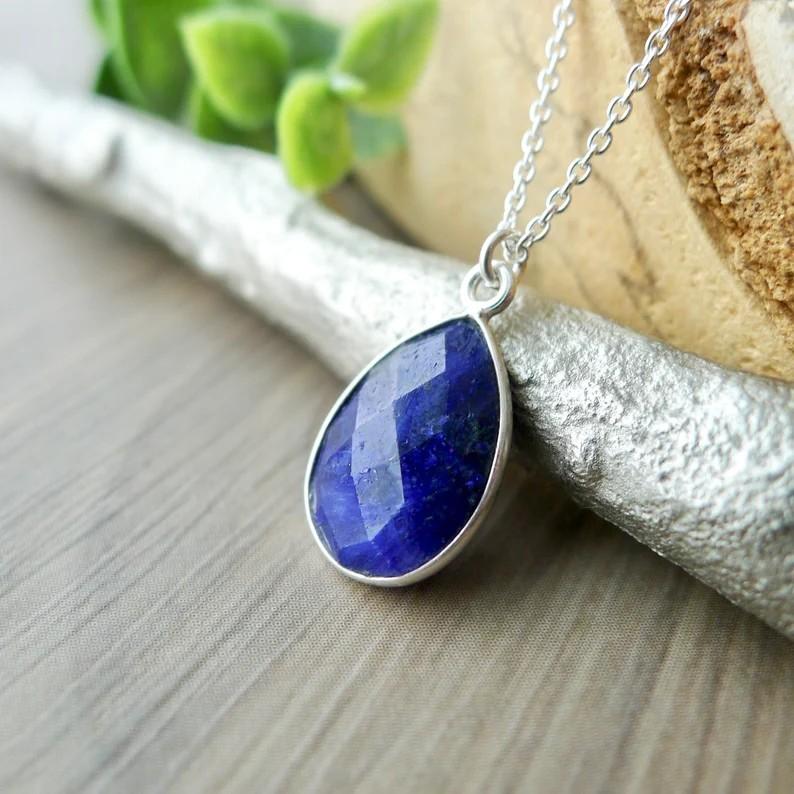 Ожерелье из натурального ляпис-лазури, ожерелье из стерлингового серебра 925 пробы, свадебное рождественское ювелирное ожерелье ручной работы - около 6,1 Вт