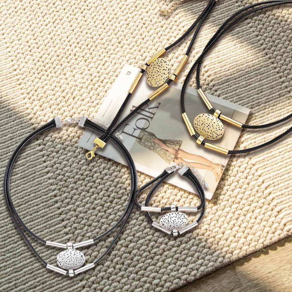 2025 Европейская и американская мода, креативный дизайн, ретро-тренд, двухслойный металлический трубчатый набор ожерелья и браслета