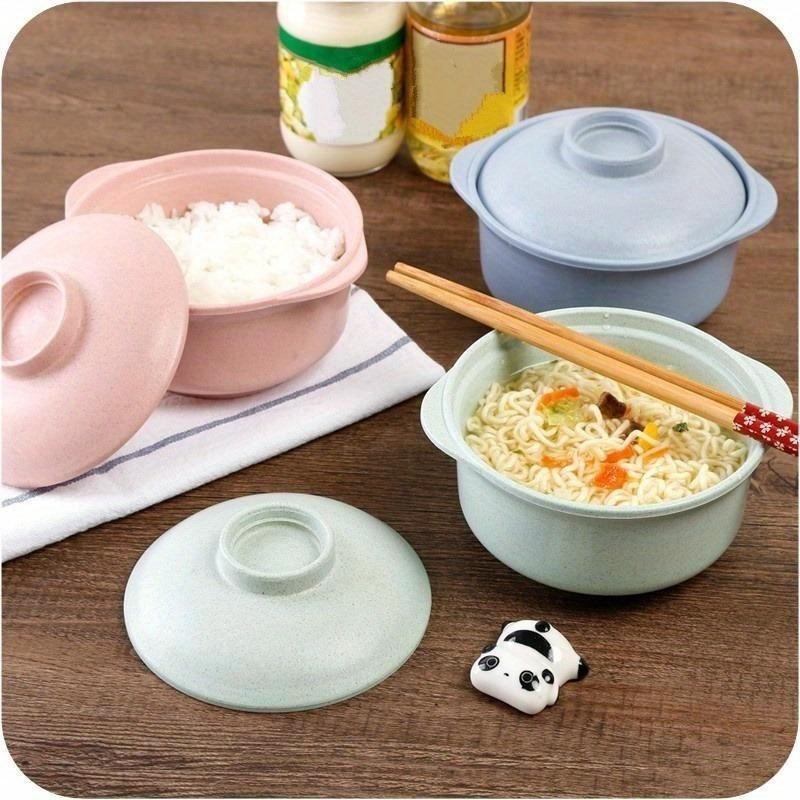 Lunch Tray Dishes Soup Bowl with Lid Dinnerware Pure Natural Wheat Straw Creative Salad Noodles