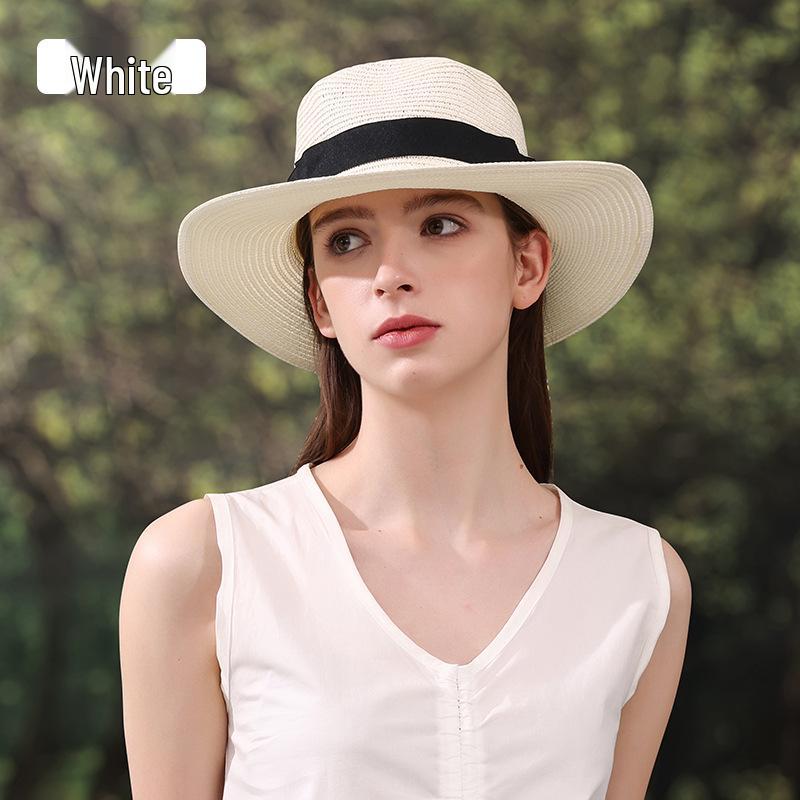 Складная шляпа от солнца из рафии Панама с широкими полями и квадратной пряжкой - Дышащая, защита от УФ-лучей для улицы