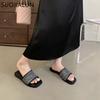 Fashion SUOJIALUN Summer New Brand Women Slipper Fashion Square Toe Open Toe Slip On Slides Soft Flat Heel Ladies Vaction Outdoor Shoes