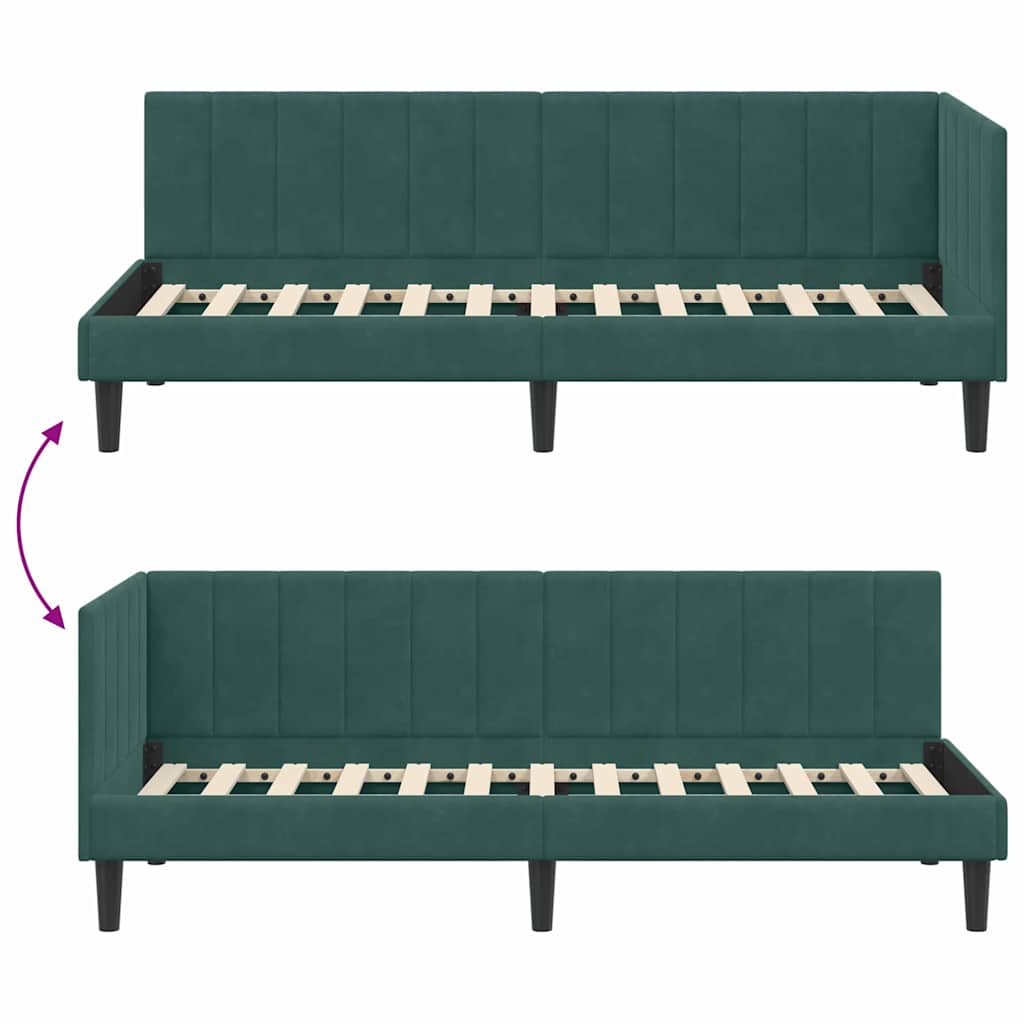 L shaped bed frame with headboard dark green 80 cm x 200 cm velvet
