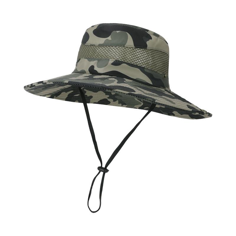 Summer Mesh Breathable Bucket Hat Camouflage Big Brim Visor Hat Men's Outdoor Mountaineering Fishing Sun Protection Benny Hat