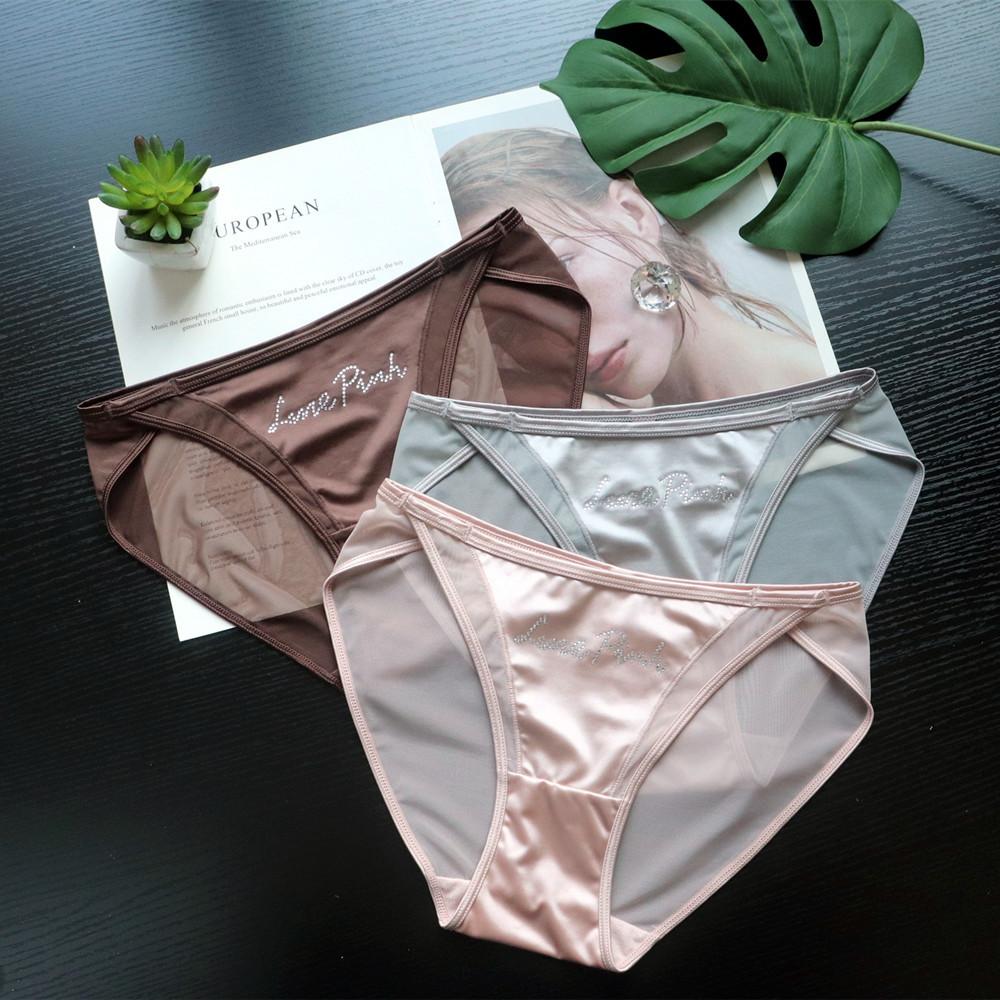 Ladies Sweet Pure Wind Hollow Sexy Satin Low Waisted Antibacterial Briefs Underwear