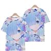 Аниме Re Zero Рем 3D Печать Футболка Повседневная с коротким рукавом для мужчин Уличный стиль Кавайный Топ для фанатов Аниме