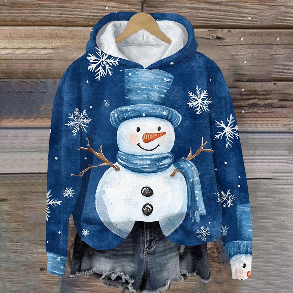 Женская модная повседневная толстовка с капюшоном и длинным рукавом с рождественским принтом