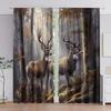 2 шт. Шторы с принтом лесного оленя, Полиэстер, Дизайн с карманными петлями, Спальня, Домашний декор