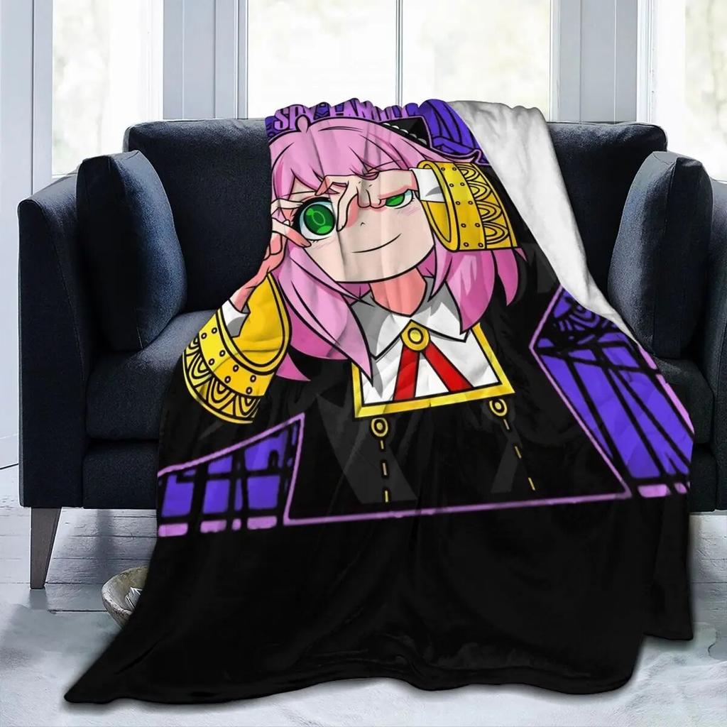 Kawaii Anya Merch Blankets Fleece Bedding Spy X Family Manga Throw Blanket Comfortable Lightweight for Travel Bedspread